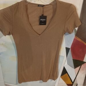 Women's Tan Sheer V-Neck Top